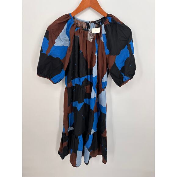 RAILS NWT Evereve Khloe Brown Blue Abstract Tiered Dress // S - Picture 5 of 12